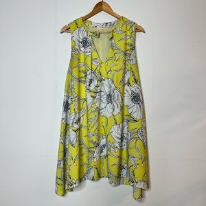 Caramela Yellow Floral Trapeze Dress, sz. L - Made in USA
